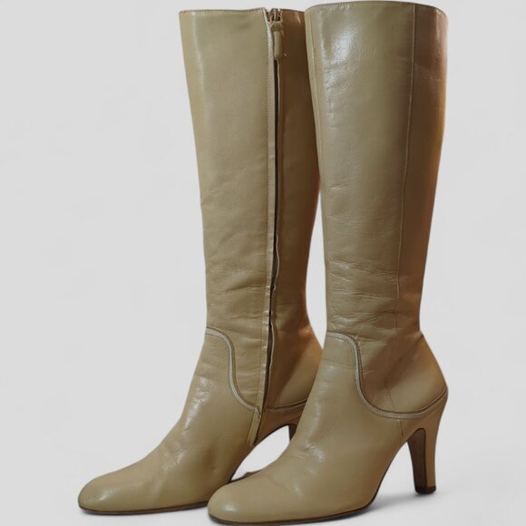 ANTONIO MELANI Women 8 Knee High RARE Camel Leather Boots 70's style Vintage - Picture 5 of 15
